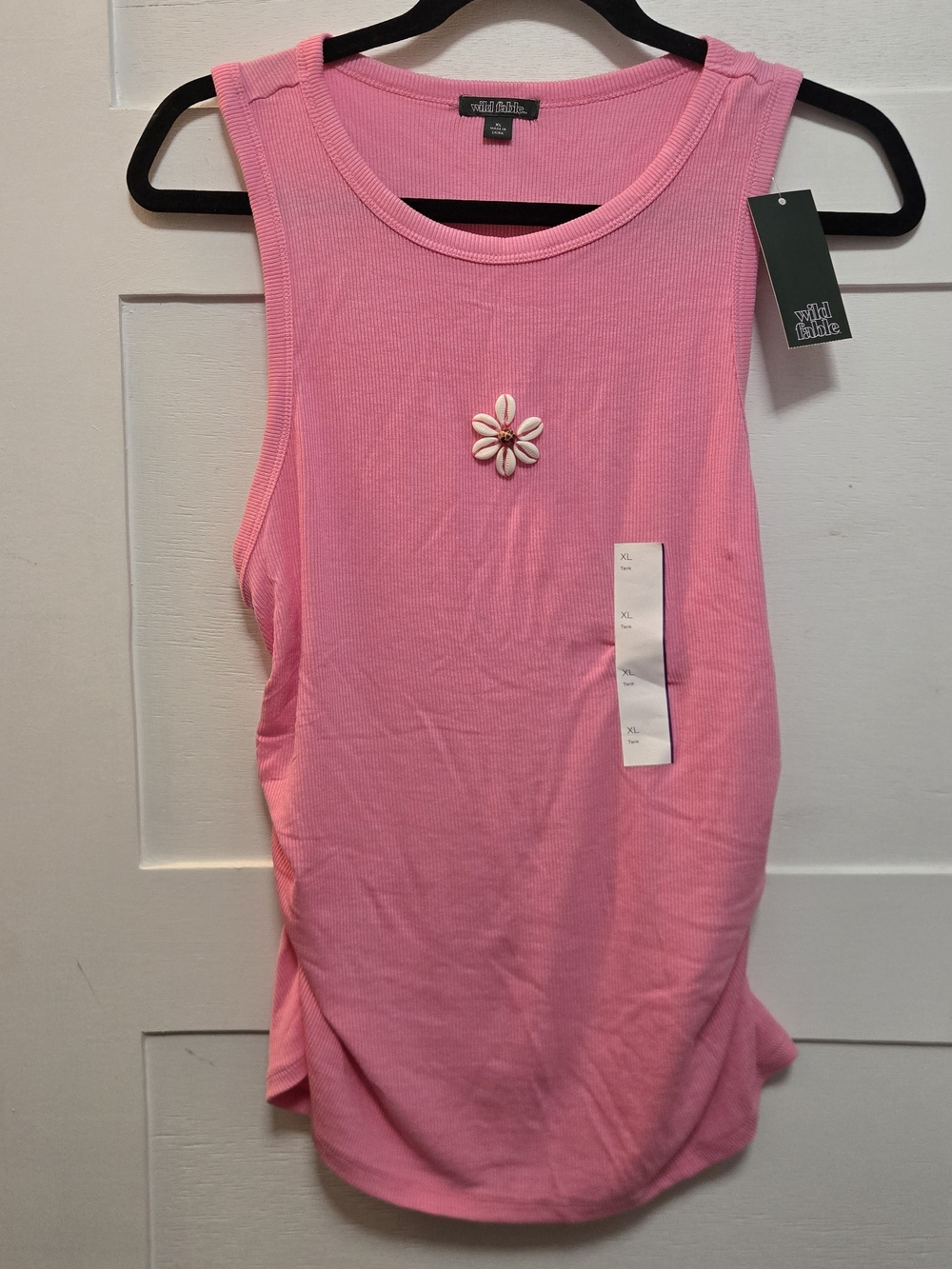 Wild Fable Pink Ribbed Tank with Flower Accent